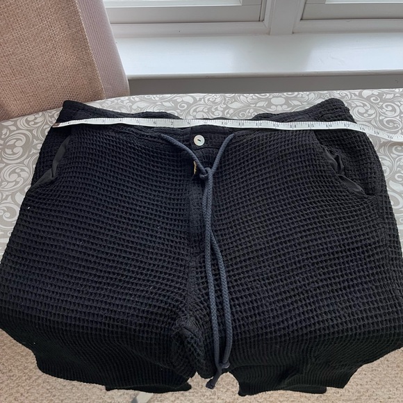 DONNI. Black Cotton Waffle Knit Pants with Drawstring and Lined Front Pockets - Picture 3 of 11